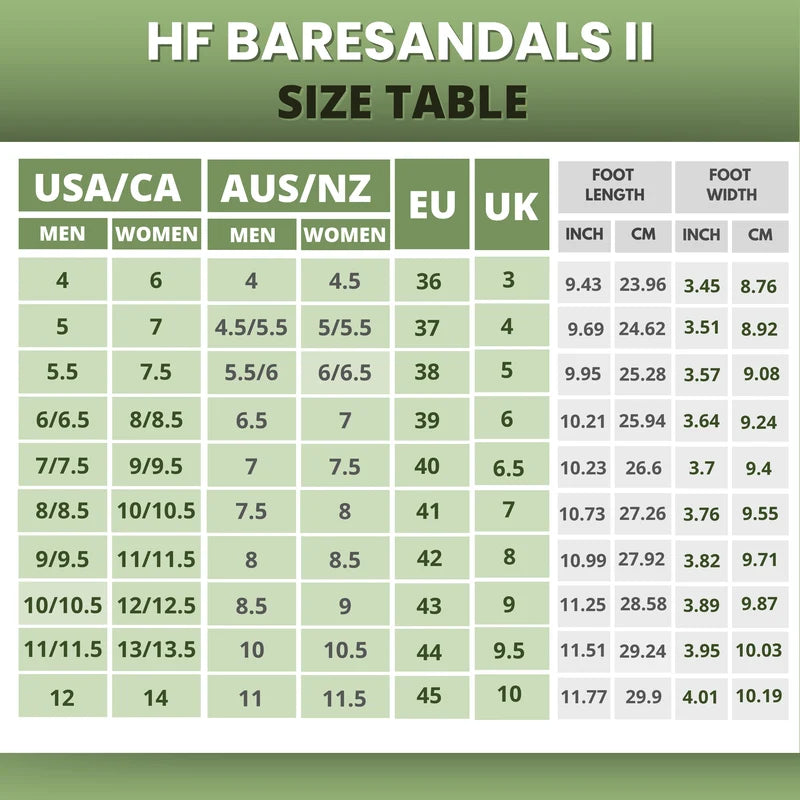 HF Baresandals II – Ergonomic Footbed & Ultra-Lightweight Barefoot Sandals (Unisex)